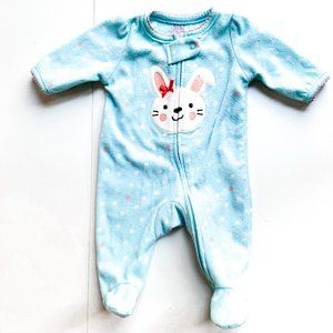 light blue bunny polka dot footie onesie; zip down